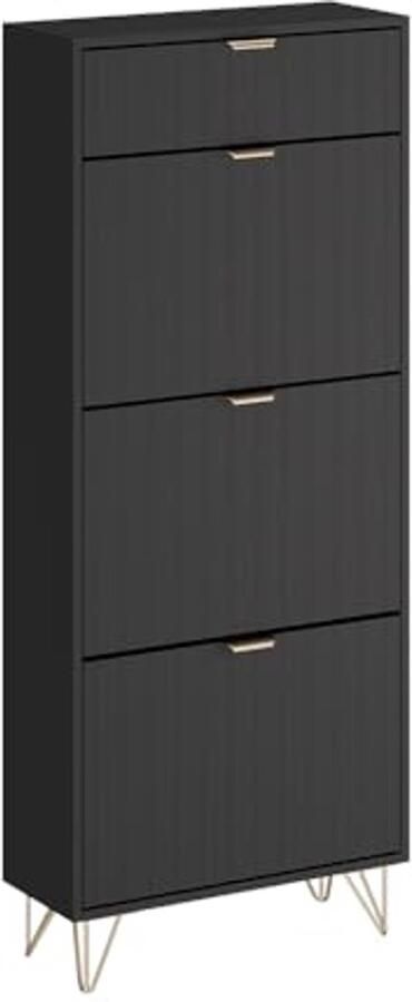 Schoenkast 3 Compartimenten Zwart 60 x 145 cm Opbergruimte voor Schoenen