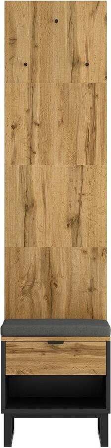 Schoenkast entreekast opbergkast met schoenwisselbank 3 haakjes 1 la en 1 open opbergruimte 50x38x210cm houtkleur