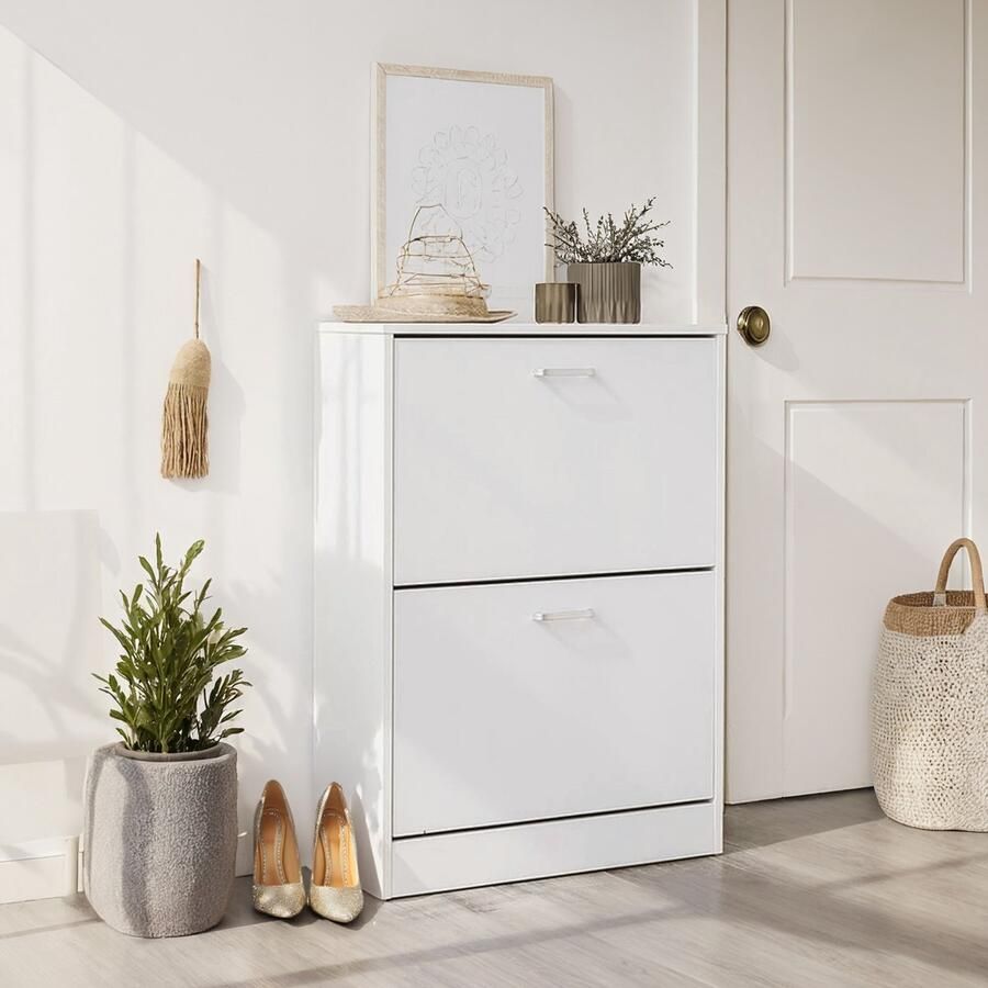 Schoenkast schoenpuntje met 2 flappen verstelbare partities ruimtebesparend ontwerp 60 cm x 83 5 cm x 24 cm