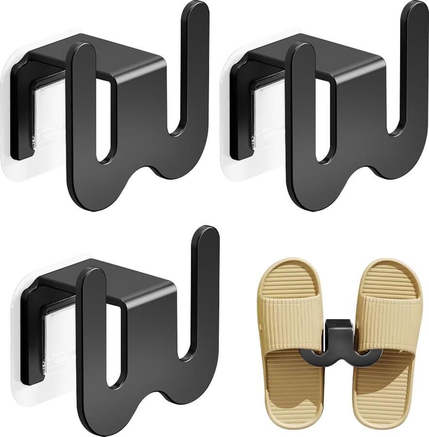 Schoenopbergers 3 Stuks Schoenenstapelaar Schoenenhouder- Hangend Schoenenrek Pantoffels Opbergen Schoenenrek Haken Ruimtebesparend Wandmontage Zonder Boren Universele Zelfklevend Voor Vadkamer Slaapkamer Woonkamer Zwart