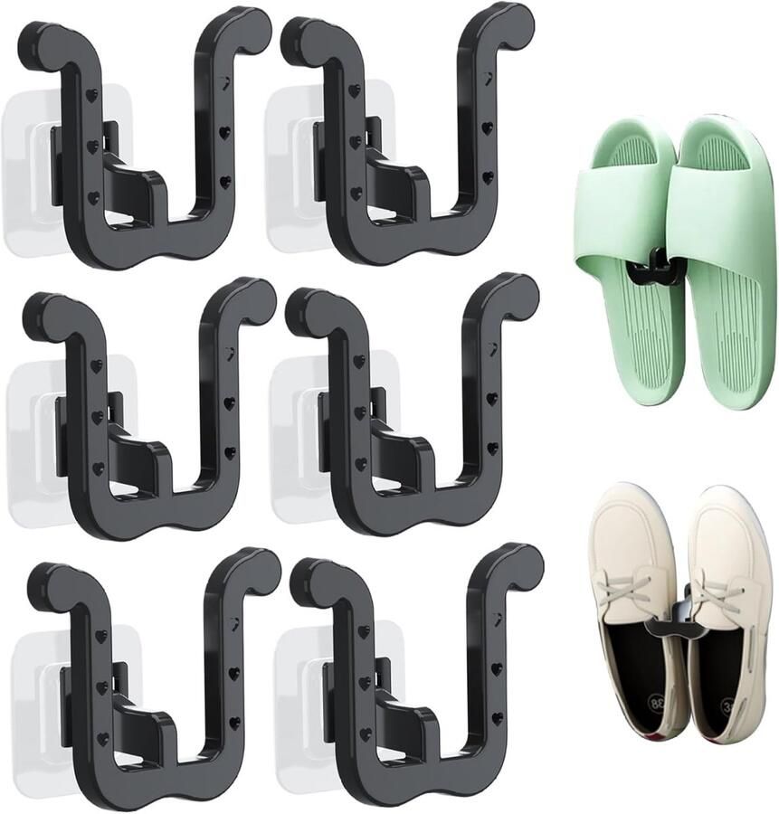 Schoenopbergers 6 Stuks Zelfklevend Schoenen Opbergsysteem Shoe Rack Schoenenrek Hangend Schoenen Organizer Wandgemonteerd Schoenenrek Schoenenhouder Zonder Boren Voor Vadkamer Slaapkamer Woonkamer Zwart