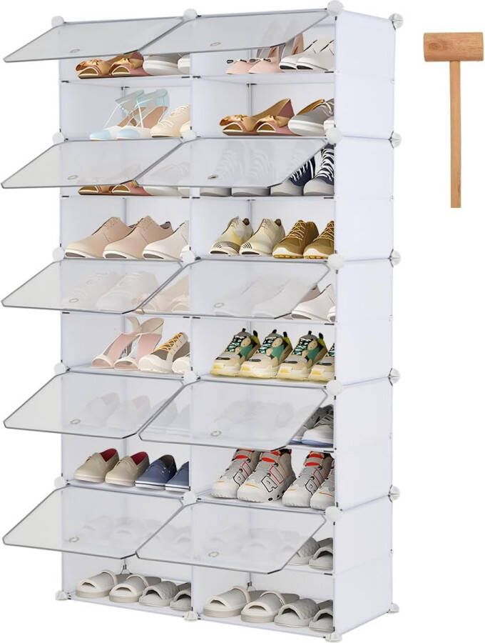 Schoenopslag 10 vakken modulair rek set van 10 schoenendozen stalen frame kunststof platen schoenenkast met deur voor ingang woonkamer slaapkamer wit