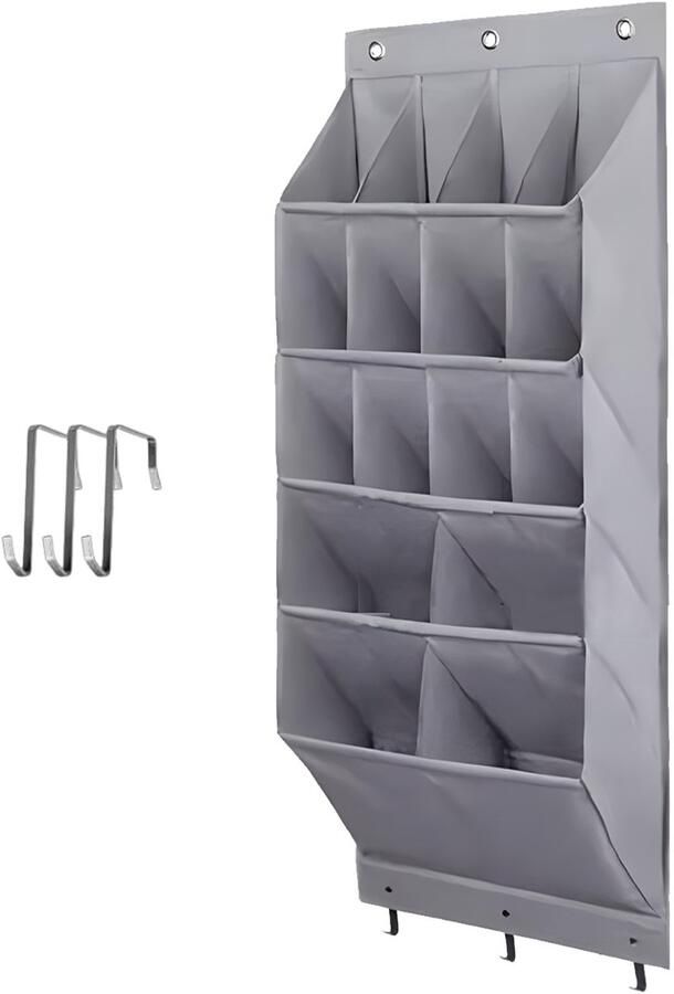 Schoenorganizer Over-Deur Hangend Schoenrek Orde & Overzicht Voor Slaapkamer & Kast Grote Opbergvakken Voor Gezin 16 grijs 1 Stuk