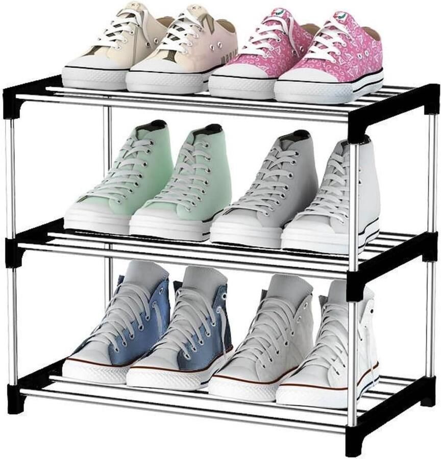 Schoenrek met 3 niveaus metalen schoenkast multi-laags schoenrek draagbaar schoenrek stapelbaar schoenrek eenvoudig huishoudrek voor ruimtebesparing
