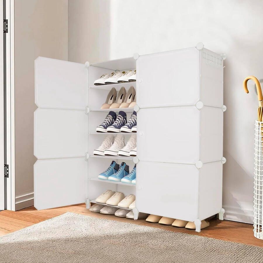 Schoenrek wit schoenenkast smal hoog plastic schoenenrek gesloten schoenenorganizer schoenenkast met deuren stapelbaar en opvouwbaar voor hal en hal ruimtebesparend
