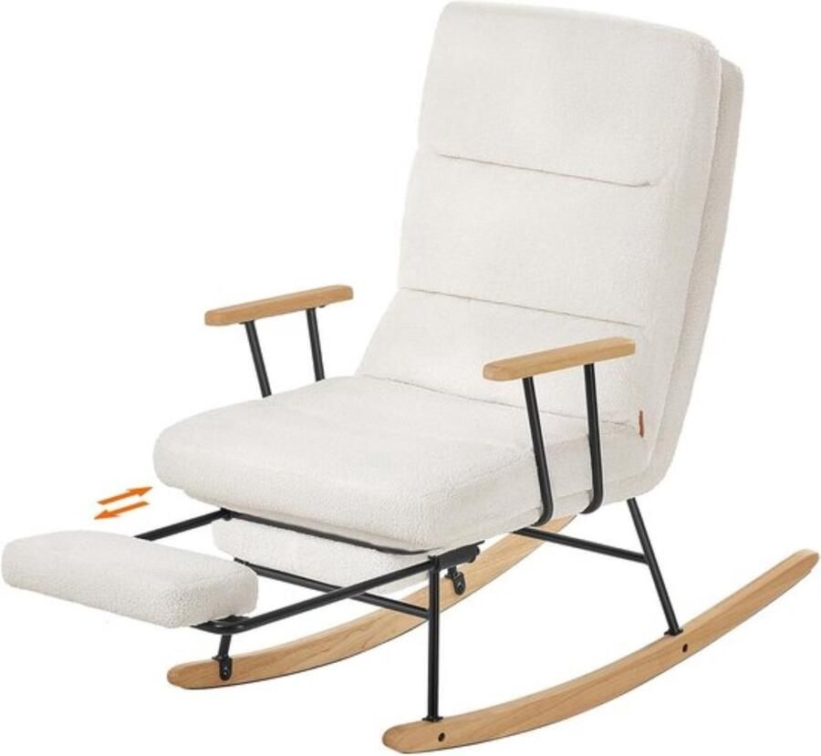 Schommelstoel relaxstoel fauteuil met 4-standen verstelbare rugleuning. Voetensteun kan worden uitgevouwen en omhooggeklapt. Zacht en huidvriendelijk materiaal Geschikt voor slaapkamer en woonkamer. 113 5 x 60 x 28 5 cm wit - Foto 2