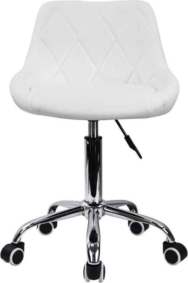 Schommelstoel Rol kruk Werkkruk verstelbare rugleuning Draaibare kruk PU-leer Wit ergonomisch design