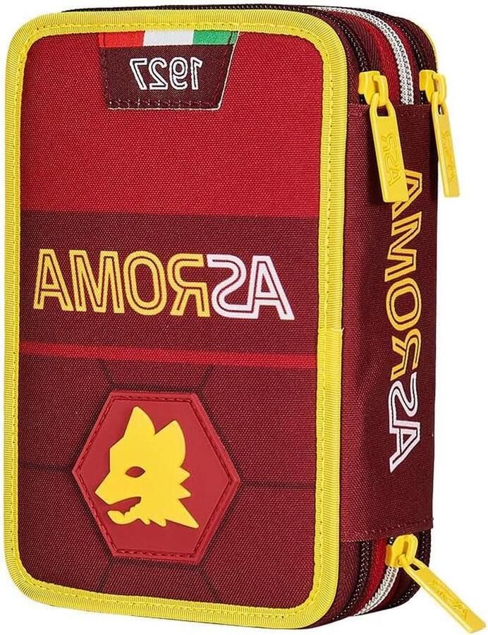 School Folder with 3 Compartments LA VITTORIA Red Yellow Multi-Pocket Pencil Case with Pencils Pens Modern Multicoloured