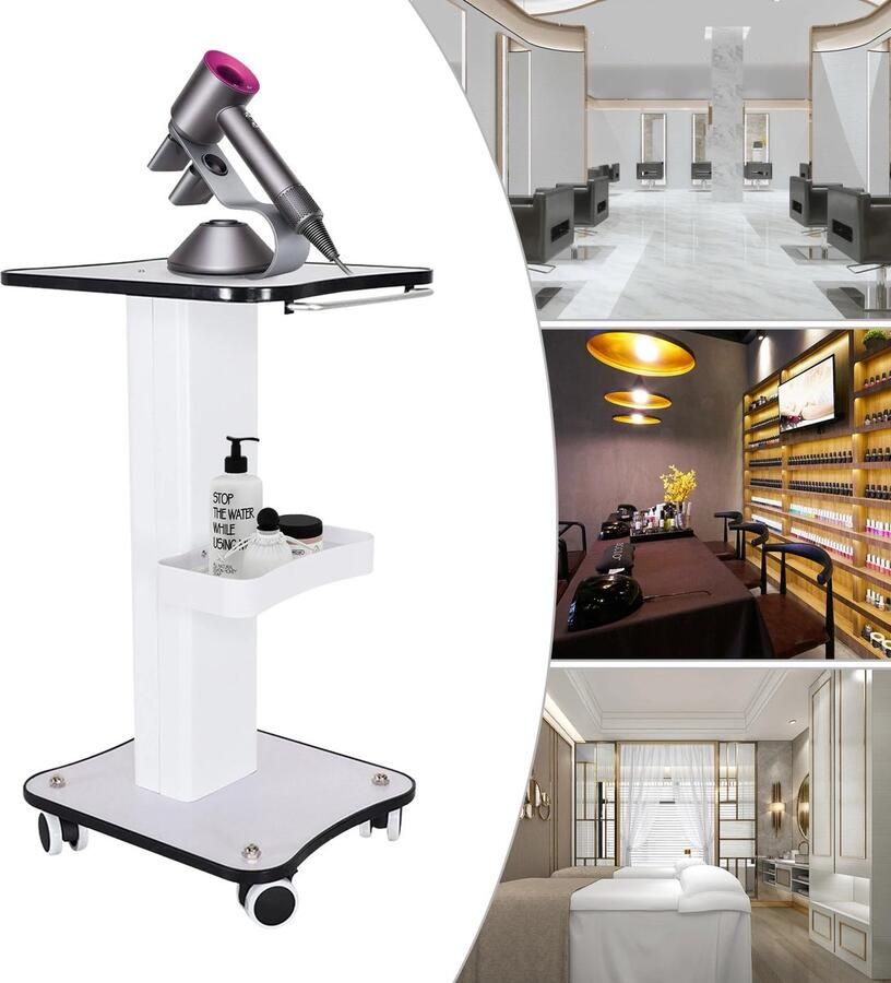 Schoonheidssalon Stand Rolling Trolley Cart SPA Beauty Storage 3-laags Organizer Apparatuur Machinehouder Duwhandvat Gemakkelijk te Vervoeren Ideaal Voor Schoonheidssalons en Behandelingen Wit