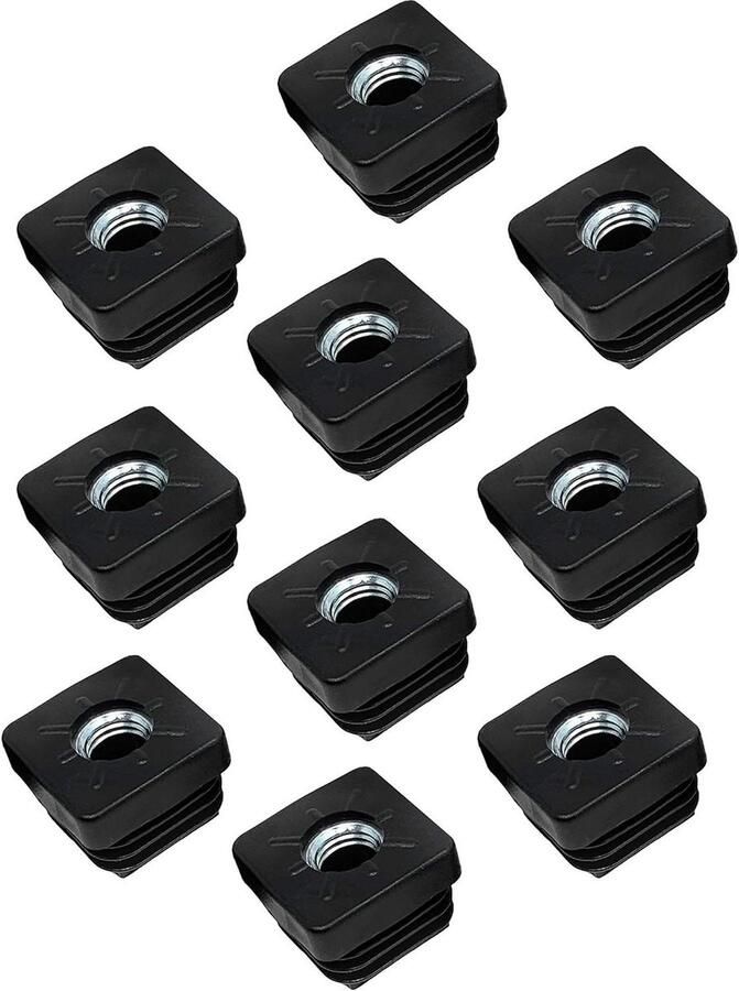 Schroefdraadstoppen vierkante buisstoppen 25 x 25 mm 20 mm met M10 binnendraad set van 10
