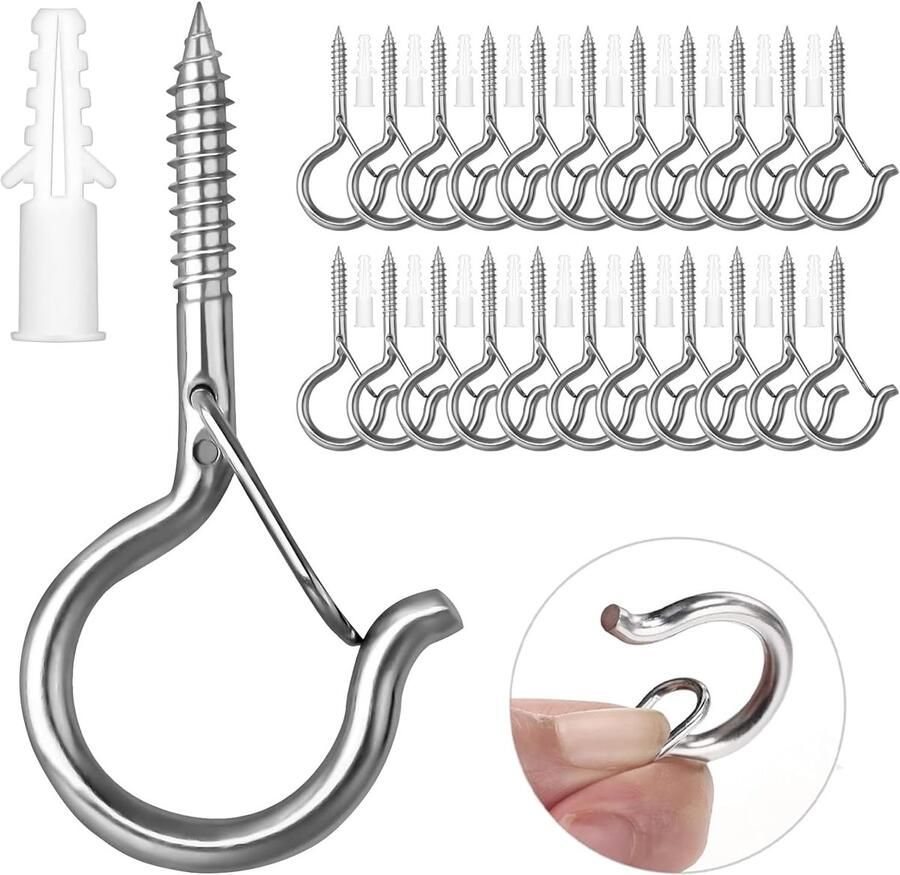 Schroefhaken roestvrij staal 30 stuks haken om te schroeven voor hangmatten luifels hangstoelen schommelstoelen vaste kabel bloemenhanger