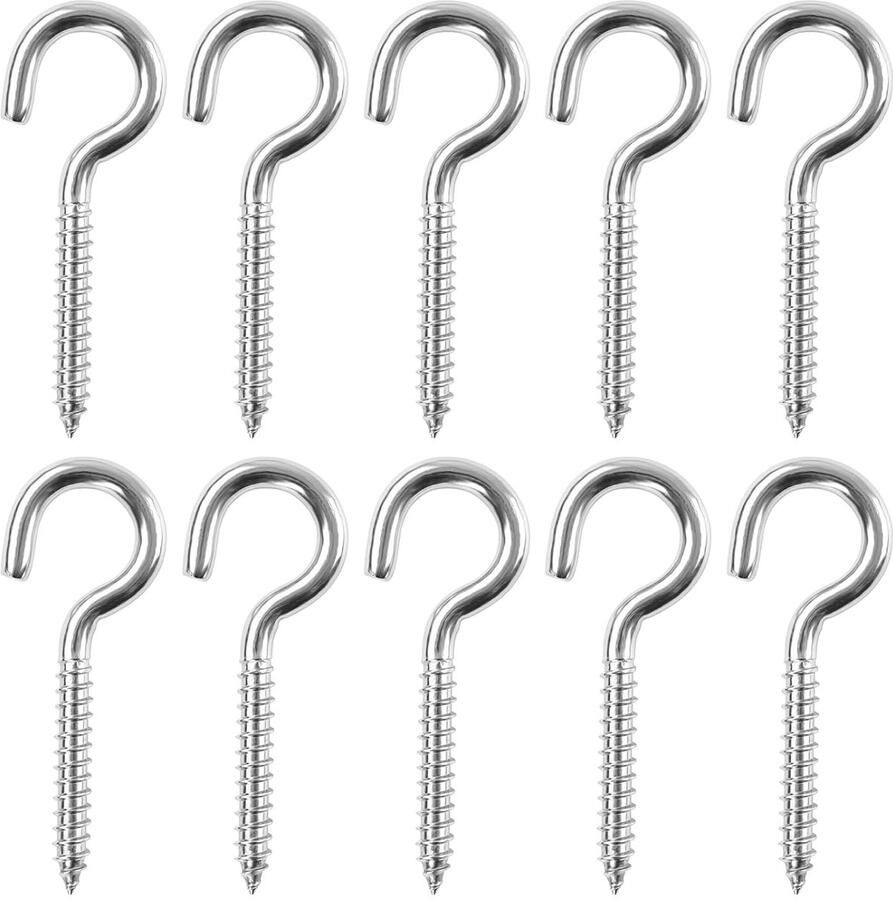Schroefhaken voor plafond geschikt voor hangmatten en schommelstoelen 10 stuks roestvrij staal 82 mm