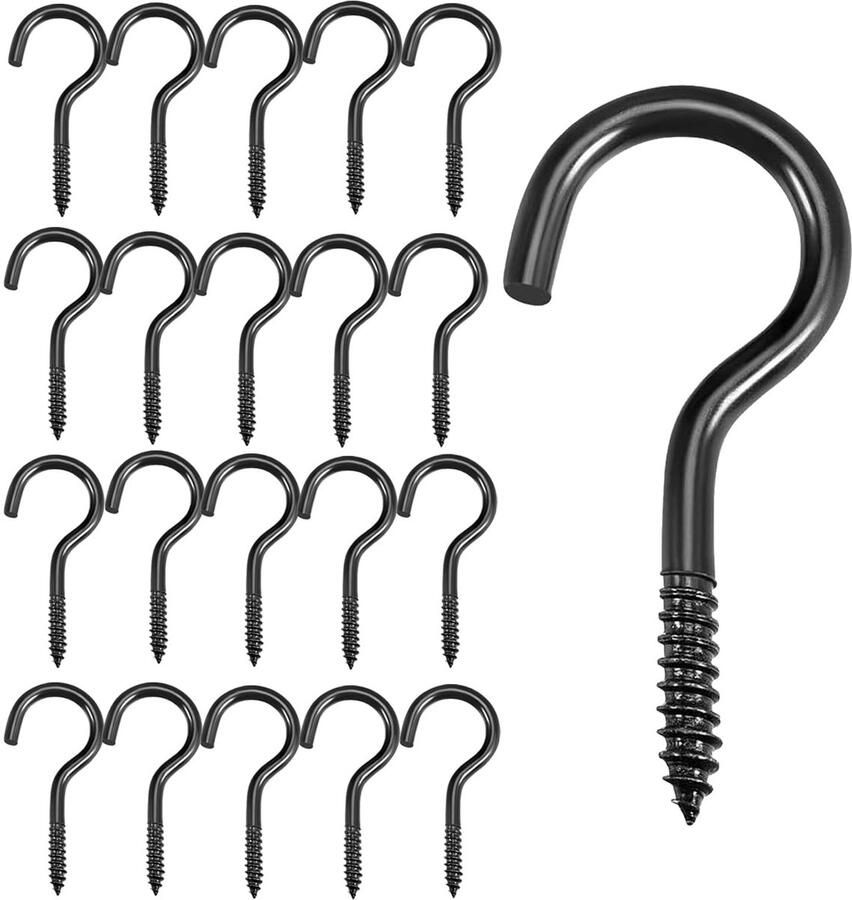 Schroefhaken zwart voor hangmatten en luifels 20 stuks koolstofstaal 40 mm