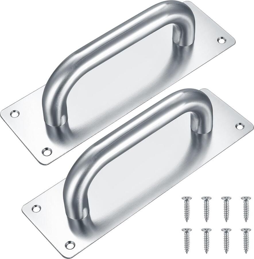 Schuifdeurgrepen robuuste roestvrijstalen schuifdeurgrepen met achterplaat deurgrepen wc-deurgrepen kastgrepen met platen voor houten deur tuin kastdeur (200 x 65 mm) zilverachtig