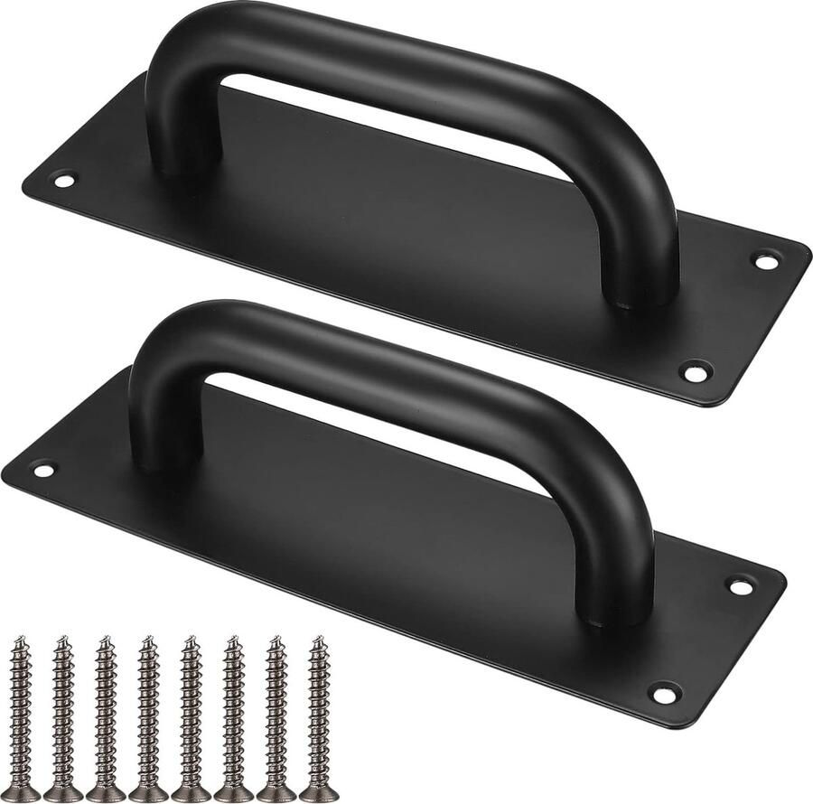 Schuifdeurgrepen robuuste roestvrijstalen schuifdeurgrepen met achterplaat deurgrepen wc-deurgrepen kastgrepen met platen voor houten deur tuin kastdeur (200 x 65 mm) (zwart)