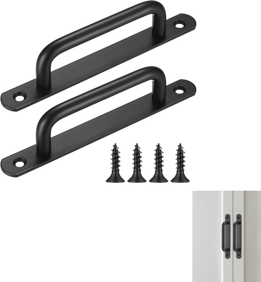 Schuifdeurgrepen Roestvrij staal met zwarte baklak Schuifdeur komgreep Schuifdeurgreep schuurdeurgreep voor schuifdeuren kasten en kledingkasten solide en eenvoudig te meubelgreep Set van 2