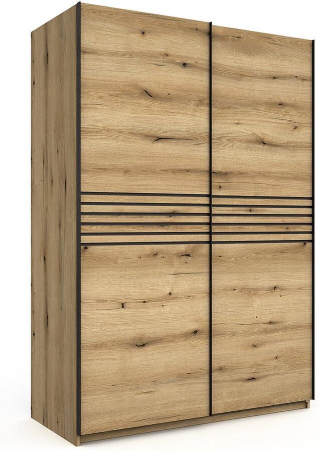 Schuifdeurkast Mekong Eiken Breedte 150 cm Hoogte 217 cm Diepte 69 cm Met hanggedeelte Met planken Met roldeur