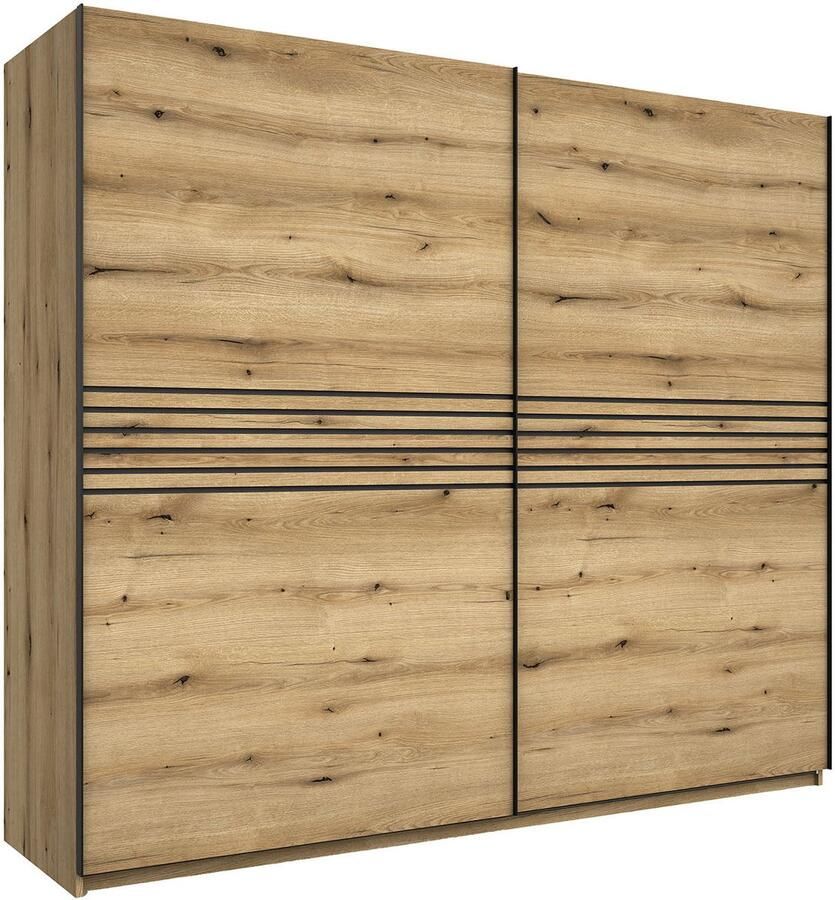 Schuifdeurkast Mekong Eiken Breedte 250 cm Hoogte 217 cm Diepte 69 cm Met hanggedeelte Met planken Met roldeur