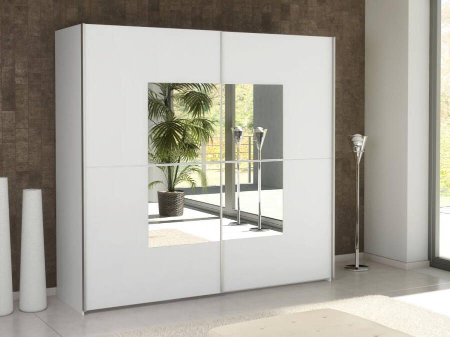 Schuifdeurkast met spiegel L218 cm Wit ALDORO L 218.6 cm x H 205.6 cm x D 62.1 cm