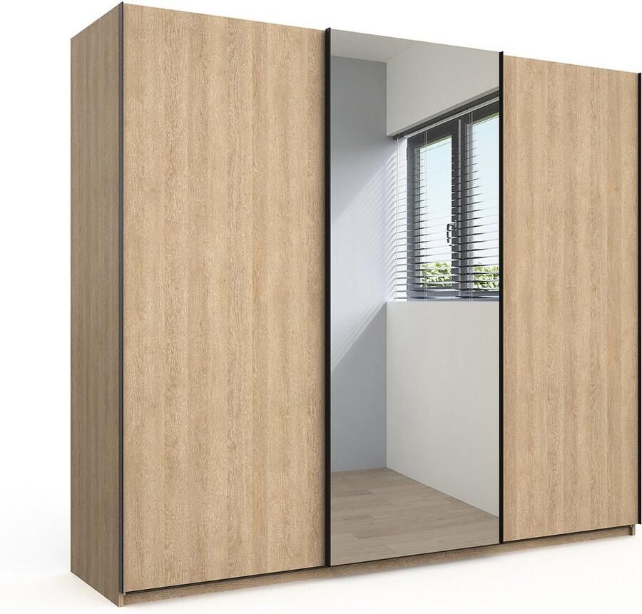 Schuifdeurkast Yumi Eiken Breedte 250 cm Hoogte 217 cm Diepte 69 cm Met hanggedeelte Met planken Met roldeur