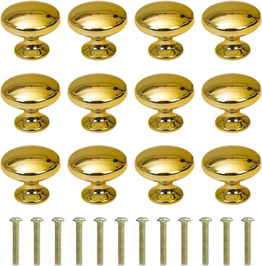 Schuiflade Knop Ronde Kast Knoppen 30mm Meubelknop met Legering Schroef voor Kast Lade Keuken 12 Stuks Goud