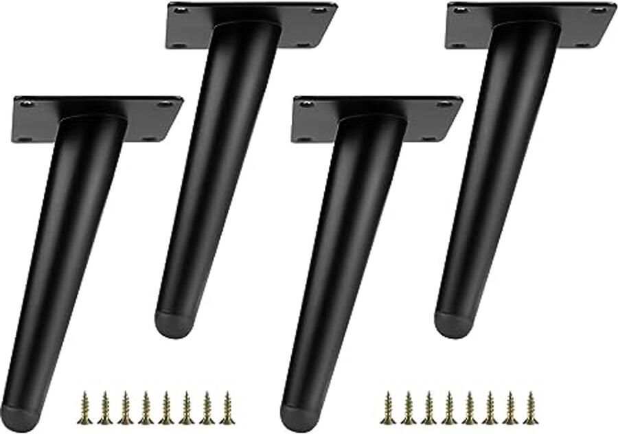 Schuine antislip meubelpoten 4 stuks 15 cm kegelvormig zwart metaal voor tafels banken en kasten