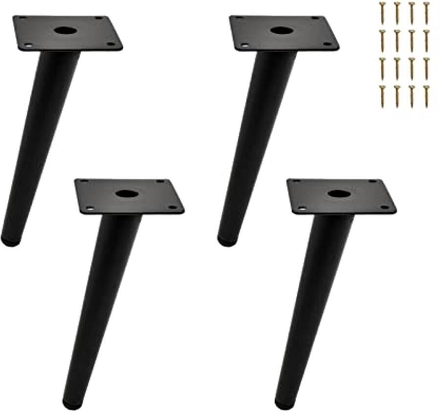 Schuine Tafelpoten 4 Stuks 20 cm Zwart Metalen Meubelpoten voor Tafel en Meubels