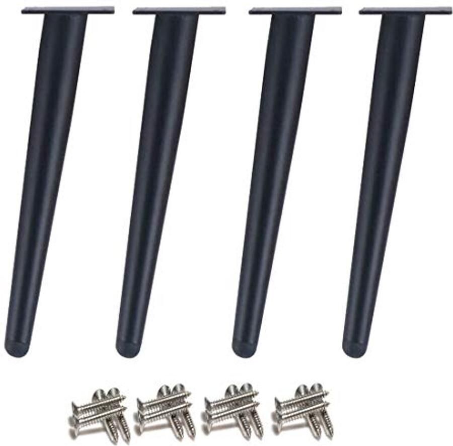 Schuine Tafelpoten 4 Stuks Metalen Meubelpoten in Roestvrij Staal Zwart Geverfd 40 cm Hoog