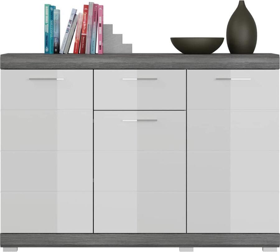 Rootz Living Rootz Scout Ladekast Houtmateriaal Wit Hoogglans Front Rookzilveren Body 120 cm x 85 cm x 37 cm