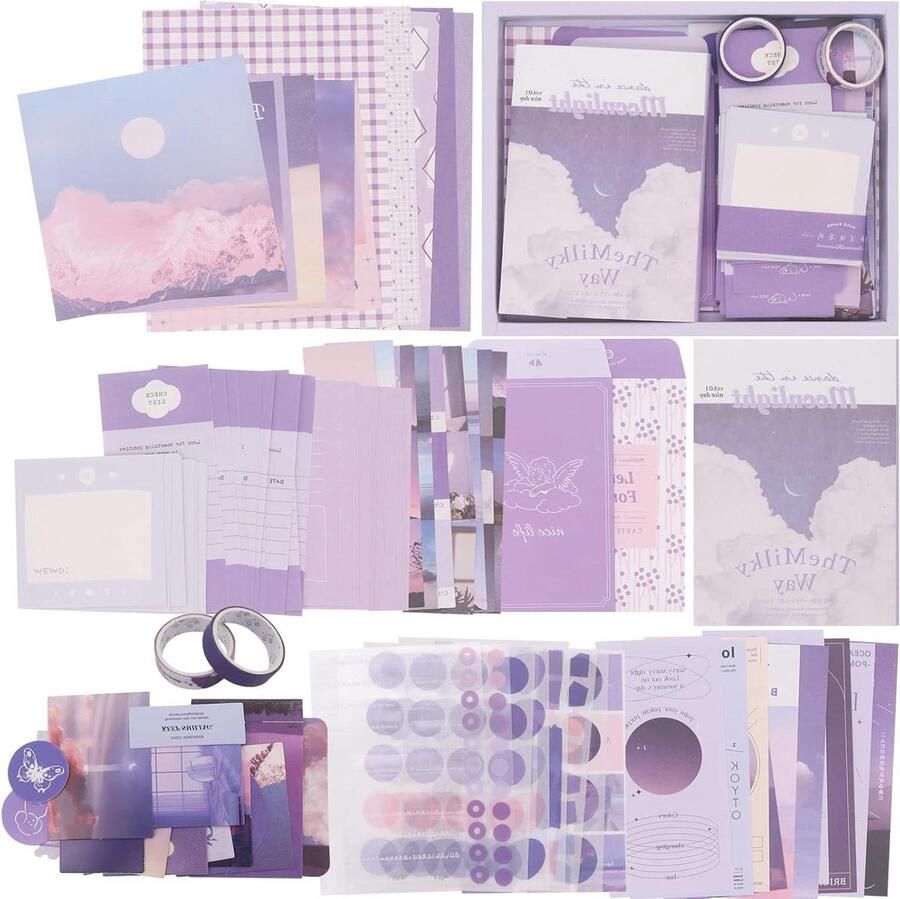 Scrapbooking Supplies Kit A6 Grid Notebook DIY Journaling Supplies Verjaardag Craft Gift Tiener Meisje Kid Vrouwen Paars