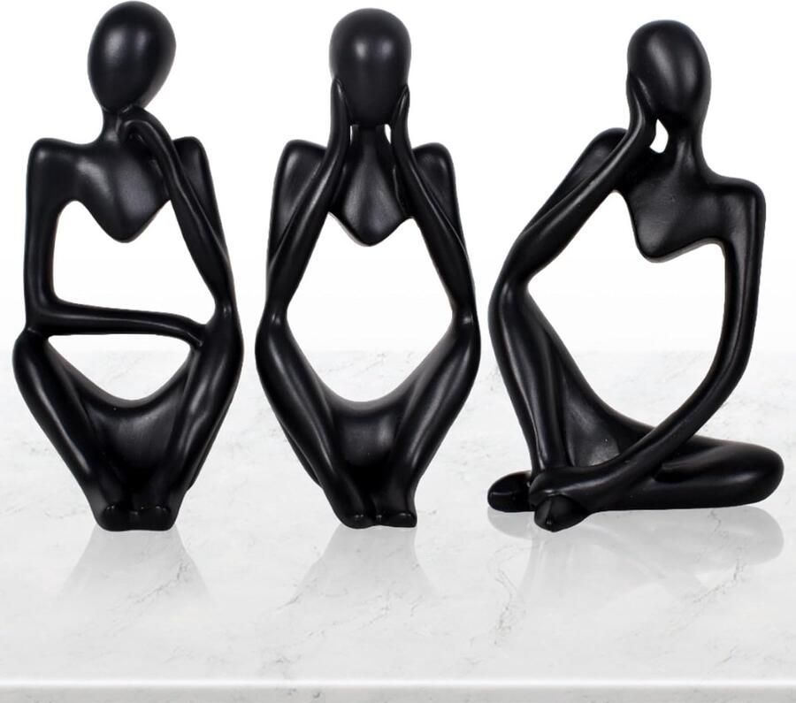 Sculptuur decoratie 3 stuks denkers sculptuur woondecoratie abstracte kunstfiguren standbeelden ornamenten voor woonkamer boekenkast eettafel bureau kantoor zwart