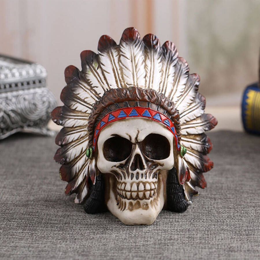 Sculptuur Hars Indiaan Schedel Decoratie Craft Skull Model Hoge Kwaliteit Standbeeld Woonkamer Kantoor Bureau Beeldje