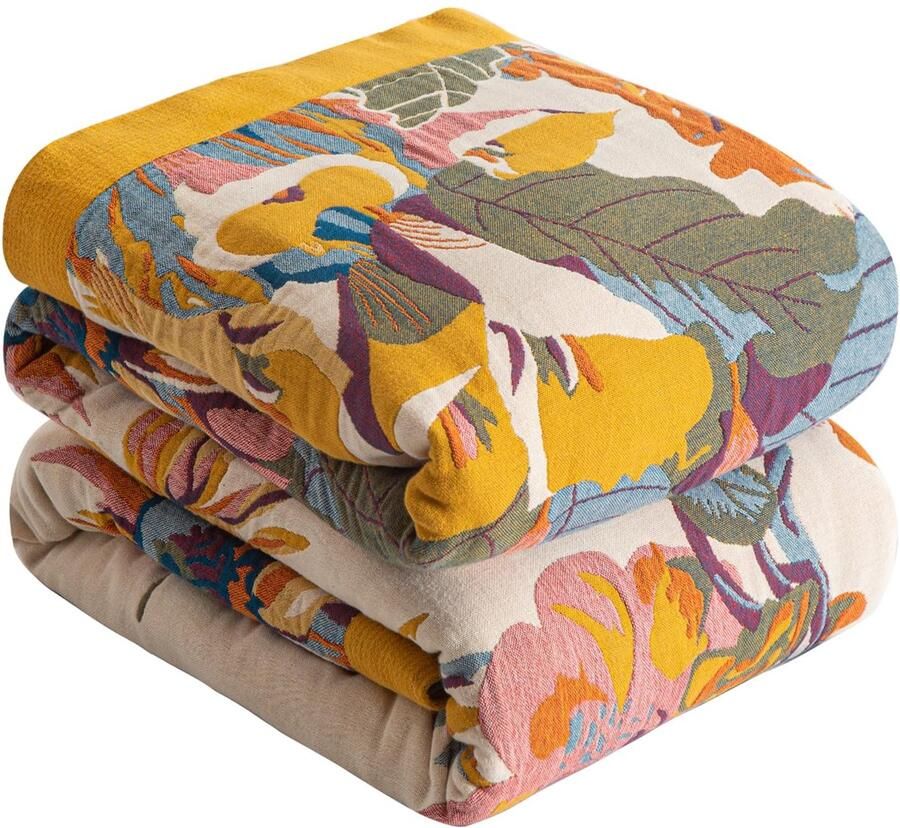 Ibenzoa Bohemian katoenen deken met dubbelzijdige mousseline voor bank en bed 150 x 200 cm