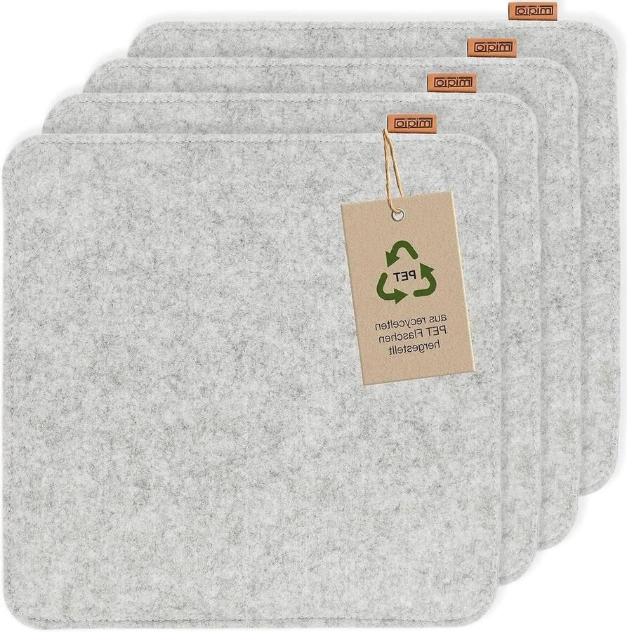 Seat Cushion Rectangular Felt with Non-Slip Studs Durable from Recycled PET Bottles 35 x 35 cm Set of 4 Washable Chair Cushions