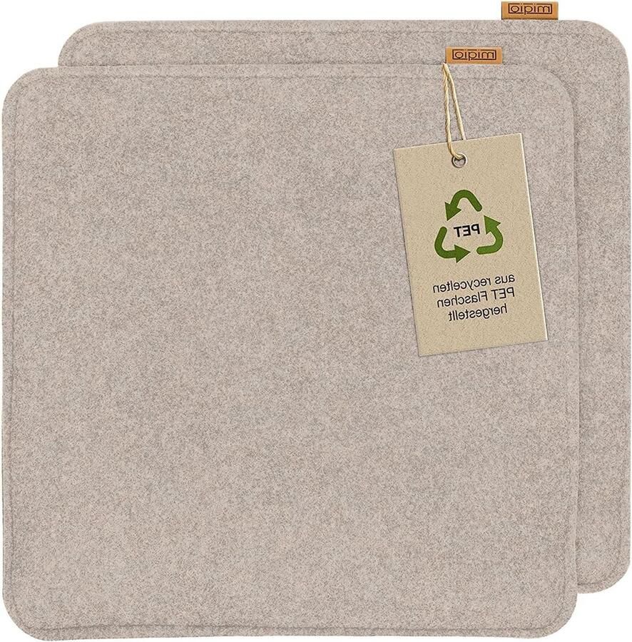 Seat Cushion Rectangular Felt with Non-Slip Studs Durable from Recycled PET Bottles 35 x 35 cm Set of 2 Washable Chair Cushions for Sofa and Chair