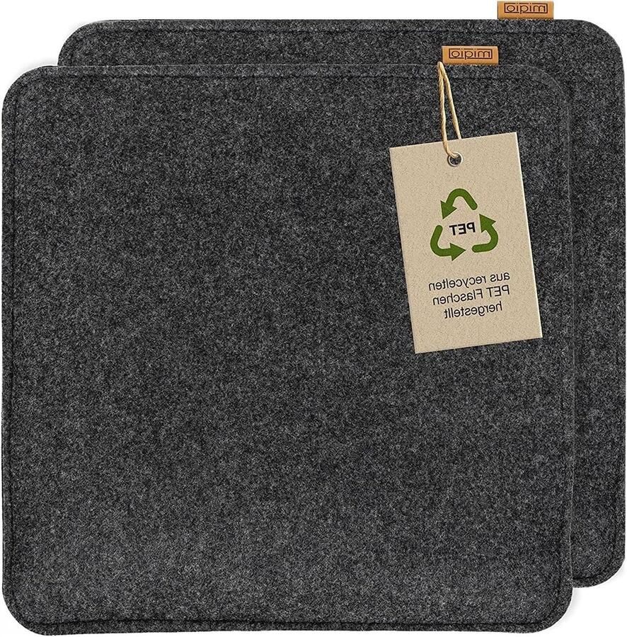 Seat Cushion Rectangular Felt with Non-Slip Studs Durable from Recycled PET Bottles 35 x 35 cm Set of 2 Washable Chair Cushions for Sofa and Chair