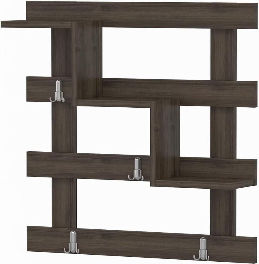 Secen Kapstok Plank Wandmontage Set van 3 Instapkapstokken met 3 Dubbele Haken 70 cm Wandrek voor Keuken Slaapkamer Badkamer Walnoot Kleur kapstok hangend met plank