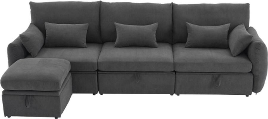 Zonder merk Gotagee Sectiezaalbank met Opbergruimte 3-zitsbank met Voetenbank en Vijf Afneembare Kussens