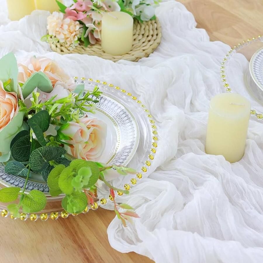 Seihtuch Tafelloper rustiek en boho 1 stuk wit 90 x 300 cm