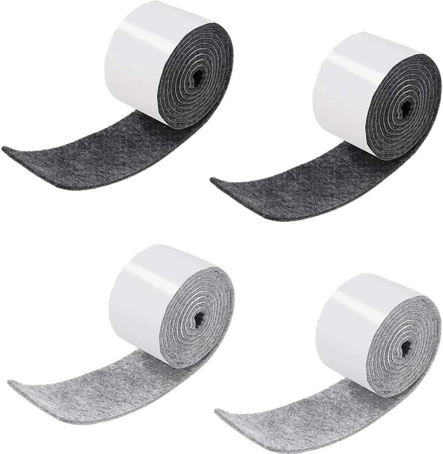 Zelfklevende vilt doppen voor stoelen en meubels 4 rollen (100 x 2 cm) gemaakt van antislip vilt glijders zwart en licht grijs vrij te snijden in elke vorm om vloeren en meubels te beschermen