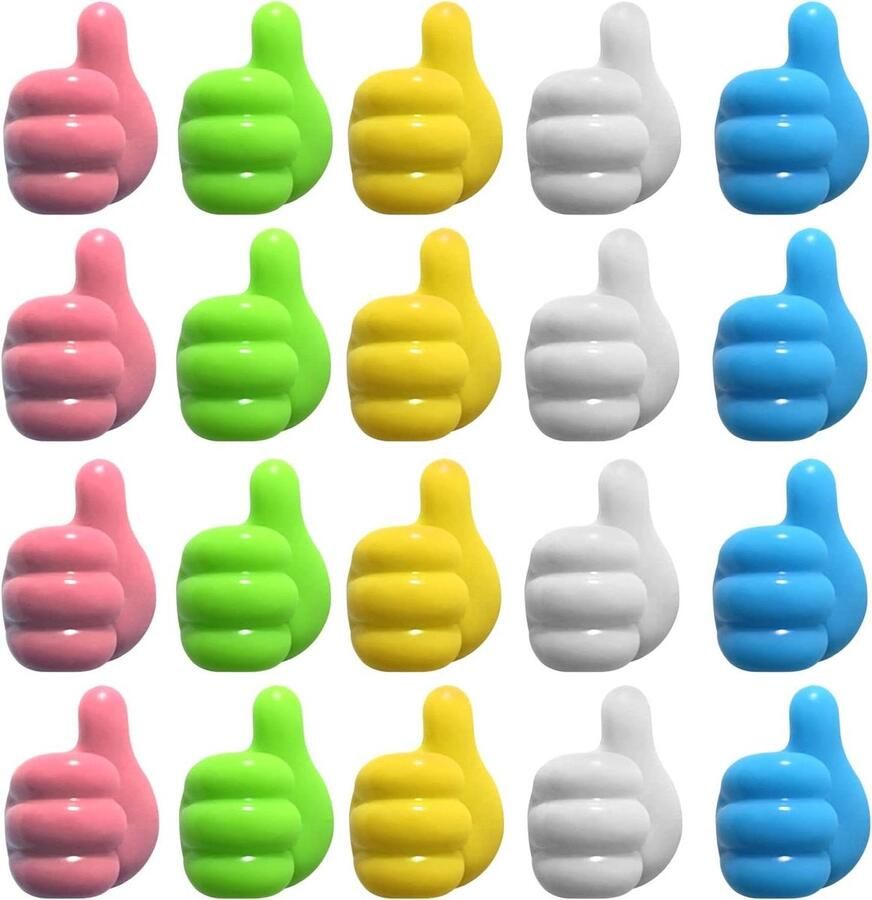 Self Adhesive Thumb Wall Hooks Stick on Bathroom Cable Holder Organizer Ties for Home Office Desk Car Gift Idea (Pack of 20)