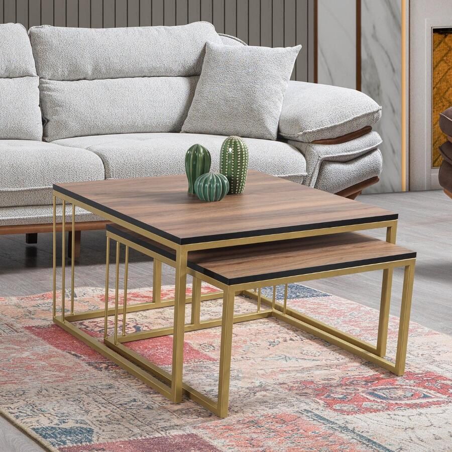 Meubel Sofa Meubelsofa-Sıena Goud Metalen Poten Notenfineer Mdf Vierkante Salontafel
