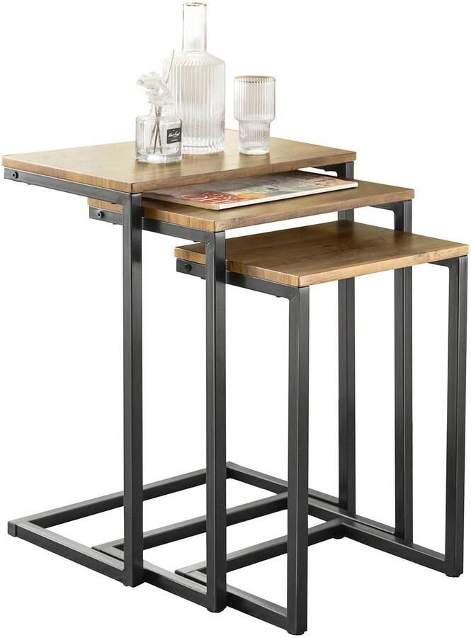 Serolux 3 Bijzettafel Salontafels Bijzettafeltjes woonkamer Industriële MDF C-vormige Drie maten 46 × 61 × 30 cm 40 × 56 × 28 cm 34 × 51 × 26 cm Draagvermogen 30kg Bruin