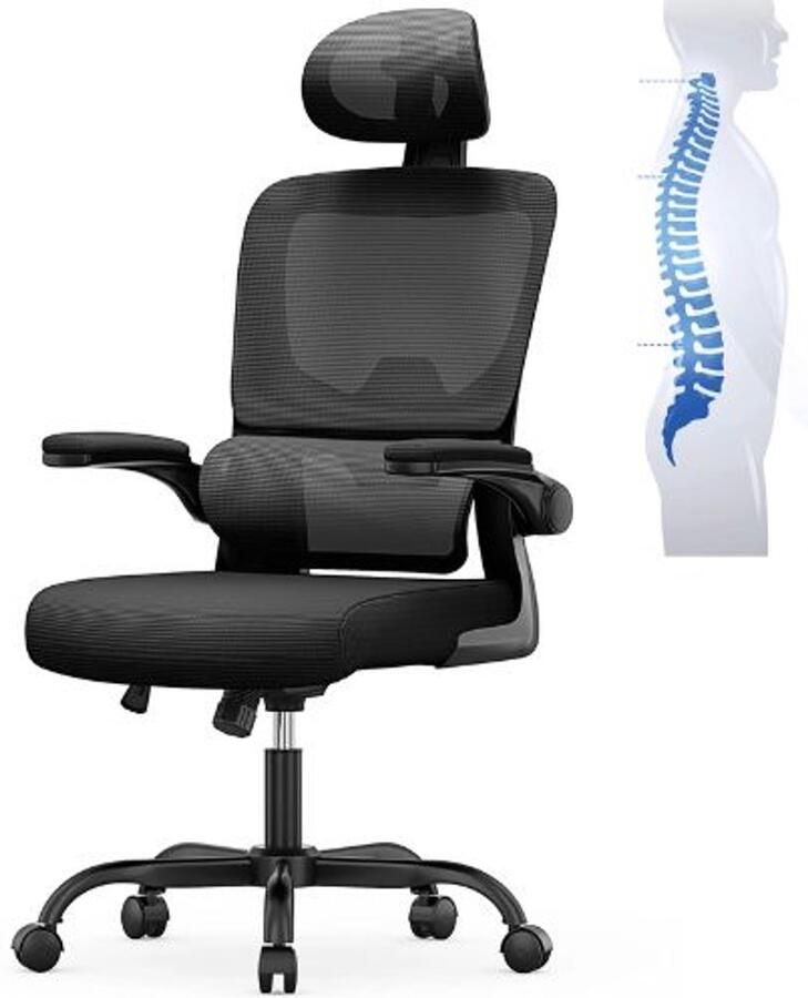 Serolux Bureaustoelen voor volwassenen Bureaustoelen Ergonomische Bureaustoel Gaming chair 3D-lendensteun Opklapbare armleuningen Verstelbare hoogte hoofdsteun en armleuningen -steunpunten nek schouders rug en taille 51 x 54 x 110