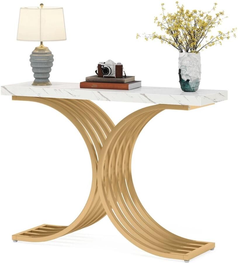 Serolux Consoletafel Geometrische Metalen Poten Bijzettafel -Metaal Wit Goud -140 x 35 x 80 cm 100 x 30 x 80 cm