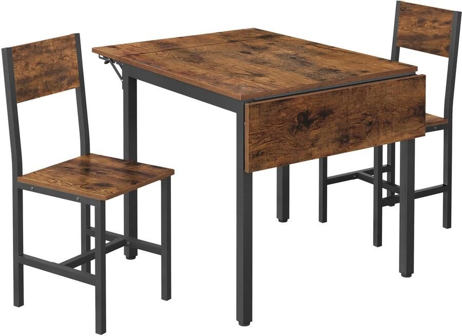 Serolux Eettafel met stoelen Eettafel uitschuifbaarEetkamerset Eettafelstoelen Met 2 stoelen Metalen frame Houten blad Tafel 78 × 120 × 76 2 cm Stoelen 46 6 × 36 × 87 1 cm Bruin - Foto 2