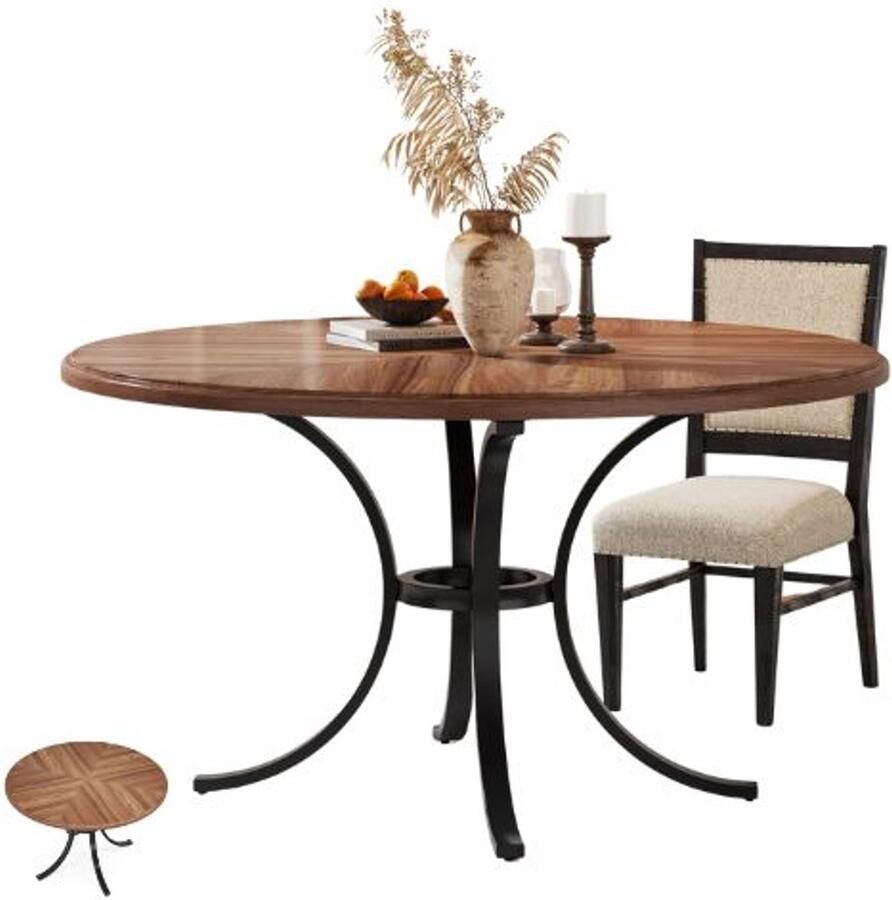 Serolux Eettafel rond Ronde Eettafel 120 X 120 X 76 cm Eetkamertafel Voor 4-6 Personen met Houten Textuur Oppervlak Wit en rustiek bruin