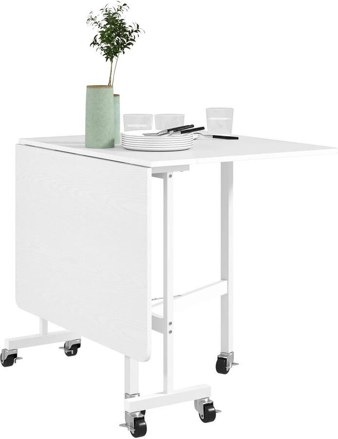 Serolux Eettafels Eettafel uitschuifbaar Eettafels 4–6 personen Opvouwbaar tot 26 cm Draagvermogen 100 kg Met wielen 120 × 80 × 73 cm Wit