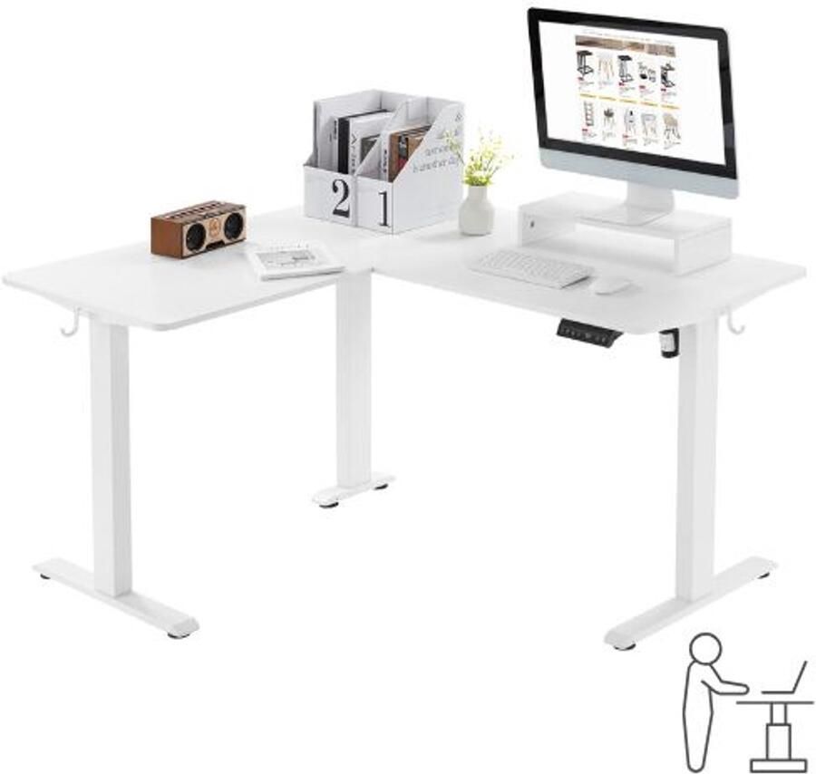 Serolux Hoekbureau gaming Hoekbureau wit L-vormig Elektrisch Zit Sta Bureau In Hoogte Verstelbaar Max hoogte 120cm Vier geheugenstanden Ergonomisch Hoekbureau Computerbureau 140 × 120 cm – Wit