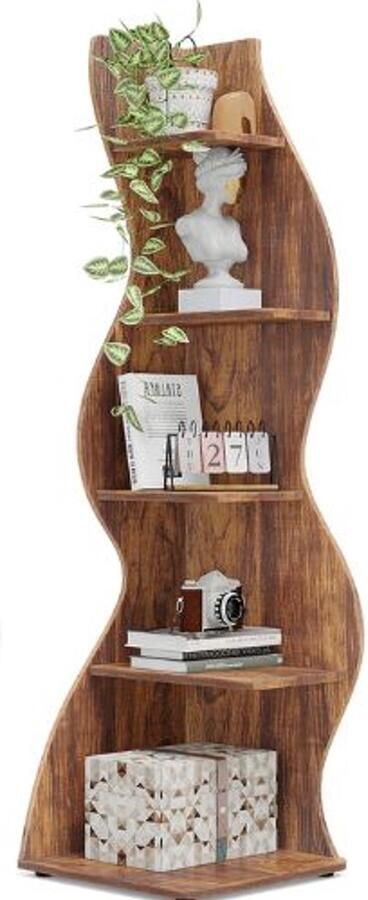 Serolux hoekkast boekenkast hoekkasten boekenkasten hoekmeubel wit 49 7 cm x 47 7 cm x 177 3 cm 5 laags Modern Bruin